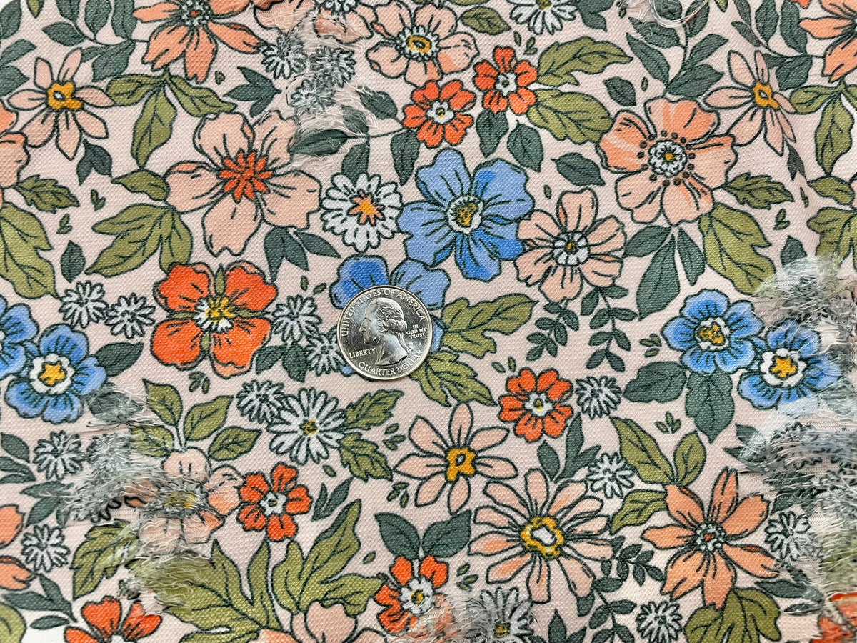 Retro Floral Distressed Denim Print #24 Polyester Rayon Spandex Stretch Apparel Fabric 58"-60" Wide By The Yard