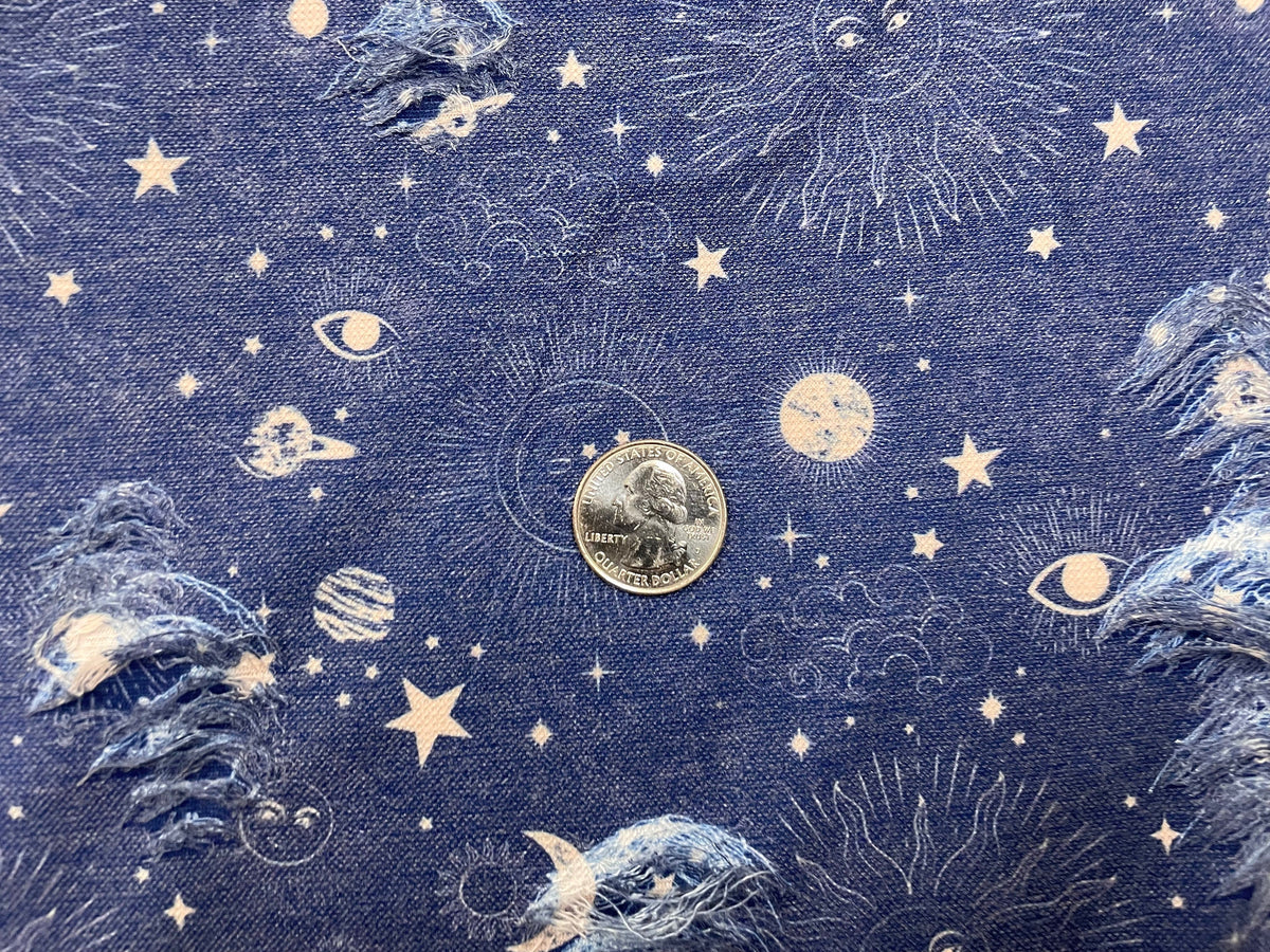 Constellations Sky Distressed Denim Print #25 Polyester Rayon Spandex Stretch Apparel Fabric 58"-60" Wide By The Yard