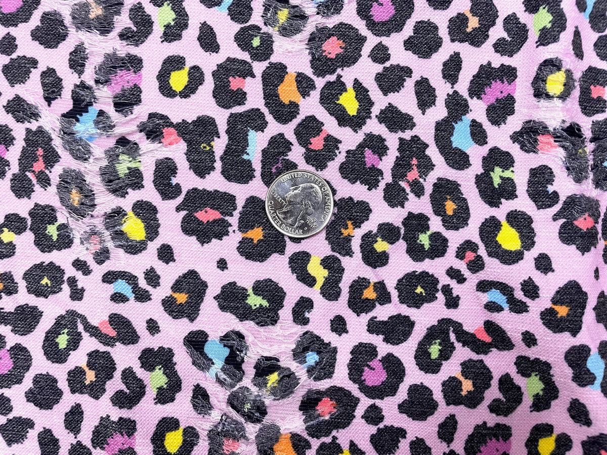Pink Rainbow Leopard Distressed Denim Print #40 Polyester Rayon Spandex Stretch Apparel Fabric 58"-60" Wide By The Yard