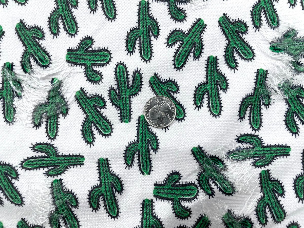 Cactus Cacti Distressed Denim Print #43 Polyester Rayon Spandex Stretch Apparel Fabric 58"-60" Wide By The Yard