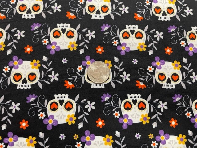 Sugar Skull DBP Print #592 Double Brushed Polyester Spandex Apparel Stretch Fabric 190 GSM 58"-60" Wide By The Yard