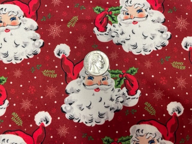Classic Santa Claus Christmas Xmas DBP Print #658 Double Brushed Polyester Spandex Apparel Stretch Fabric 190 GSM 58"-60" Wide By The Yard