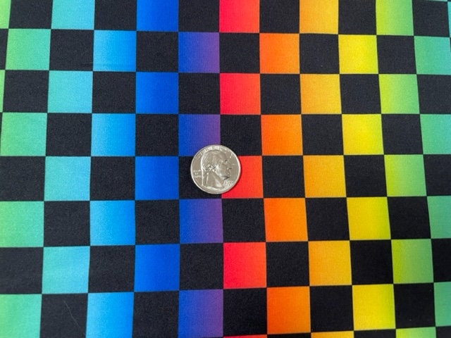 Rainbow Checkerboard DBP Print #633 Double Brushed Polyester Spandex Apparel Stretch Fabric 190 GSM 58"-60" Wide By The Yard