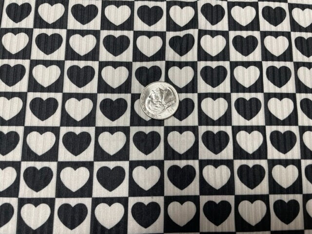 Checkerboard Hearts Valentine's Day 4x2 Rib Knit Print #153 Polyester Spandex Stretch 190GSM Apparel Fabric 58"-60" Wide By The Yard
