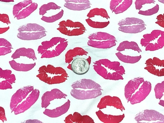 250 GSM DBP Lips Kiss Valentine's Day Print #698 Double Brushed Polyester Spandex Apparel Stretch Fabric 58"-60" Wide By The Yard