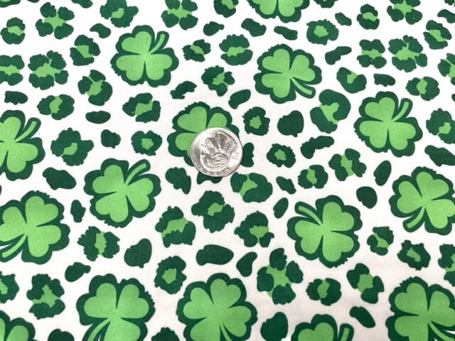 Leopard Clover St. Patrick's Day DBP Print #714 Double Brushed Polyester Spandex Apparel Stretch Fabric 190 GSM 58"-60" Wide By The Yard