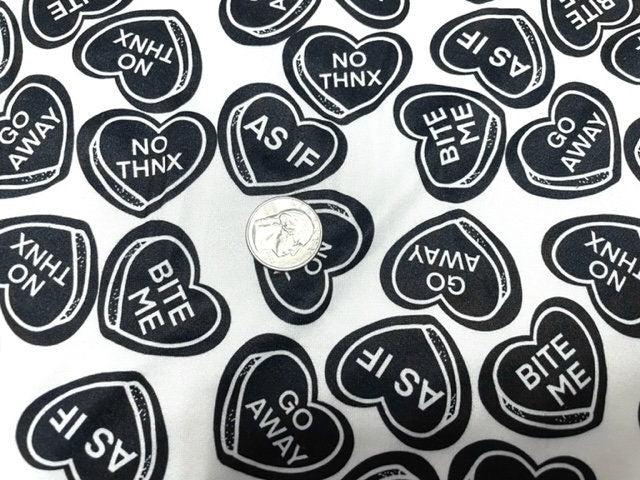 250 GSM DBP Brittany Frost Designs Candy Hearts Print #922 Double Brushed Polyester Spandex Apparel Stretch Fabric 58"-60" Wide By The Yard