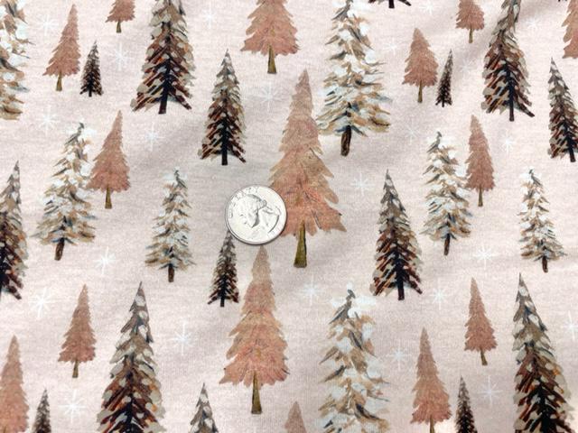 Christmas Tree Pink Cotton Spandex Print #130 230GSM Jersey Knit Stretch Exercise Apparel Fabric Photography 58"-60" Wide By The Yard