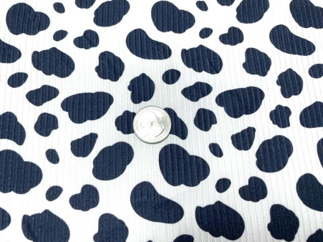 4x2 Rib Cow Spot Cowhide DBP Knit Print #522 Double Brushed Poly Spandex Stretch 190GSM Apparel Fabric 58"-60" Wide By The Yard