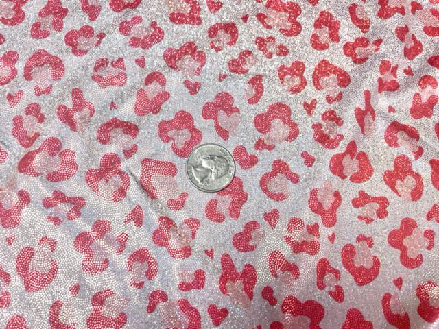 Red Leopard Animal Spot Print #41 Shiny Shimmer Stretch Poly Spandex 190 GSM Apparel Craft Fabric 58"-60" Wide By The Yard