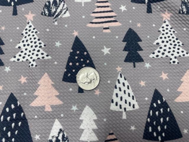 Christmas Tree Snowflake Bullet Print #874 Ribbed Scuba Techno Double Knit 2-Way Stretch Poly Spandex Apparel Craft Fabric 58"-60" Wide BTY