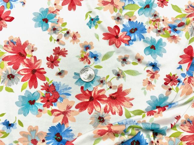 DTY Floral Print #14 White Polyester Spandex Apparel Stretch Fabric 190 GSM 58"-60" Wide By The Yard
