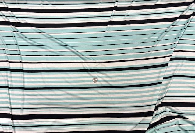 Stripe Aqua Black Jersey Knit Print #14 Rayon Spandex Stretch Soft Apparel Fabric 180 GSM 58"-60" Wide By The Yard