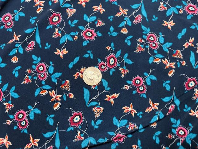 DTY Floral Print #24 Navy Polyester Spandex Apparel Stretch Fabric 190 GSM 58"-60" Wide By The Yard