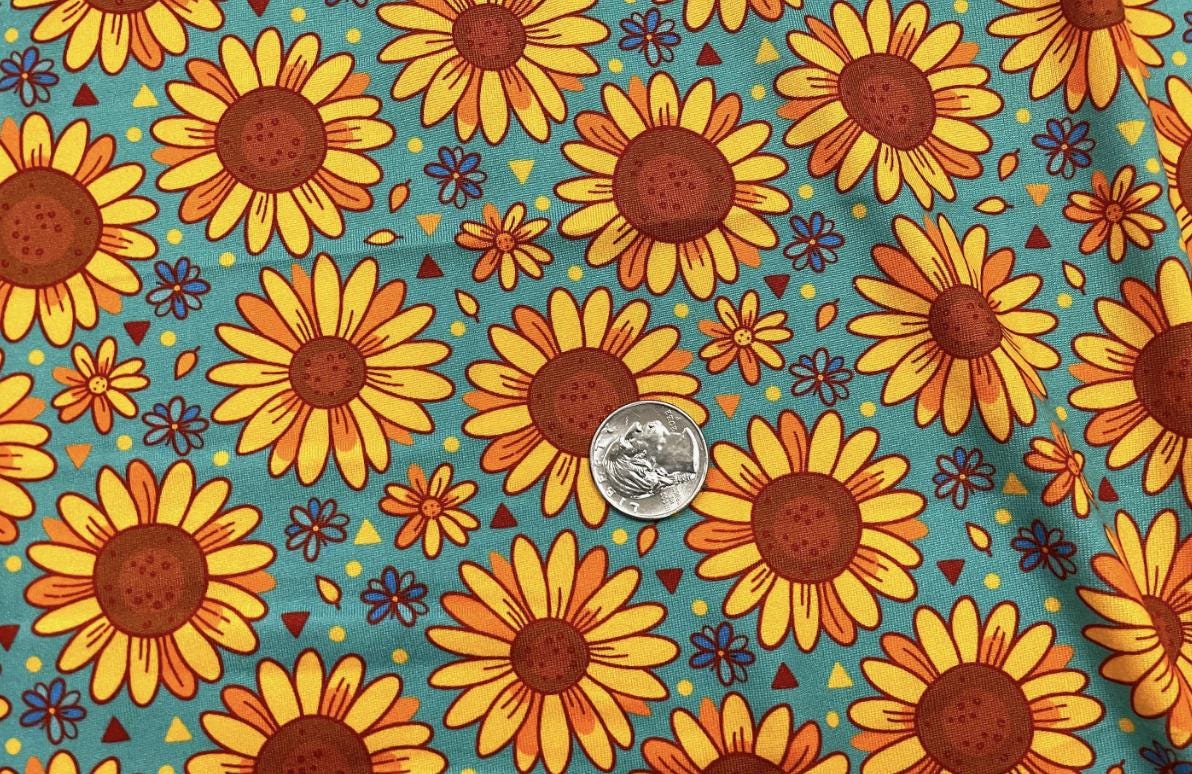 Swimwear Fabric Hippie Sunflower Activewear Print #495 Polyester Spandex Stretch By The Yard