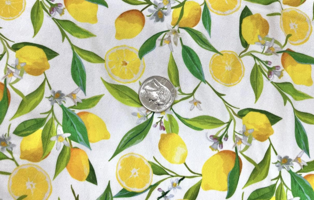 Swimwear Fabric Lemons Activewear Print #480 Polyester Spandex Stretch By The Yard