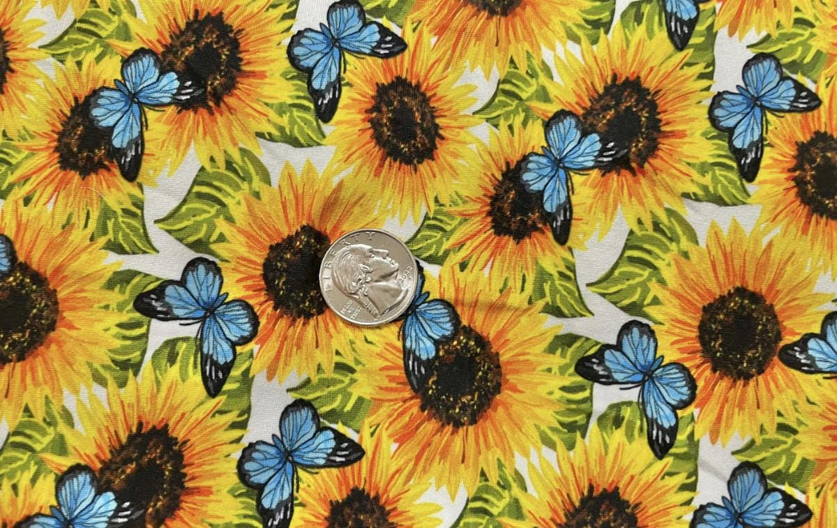 Swimwear Fabric Sunflower Butterfly Activewear Print #486 Polyester Spandex Stretch By The Yard