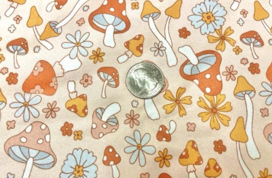 Swimwear Fabric Boho Mushroom Activewear Print #846 Polyester Spandex Stretch By The Yard