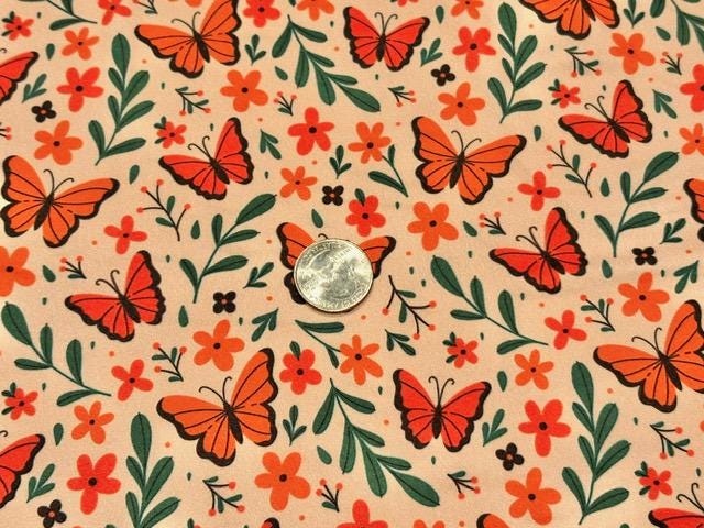 Swimwear Fabric Butterfly Floral Activewear Print #989 Polyester Spandex Stretch By The Yard