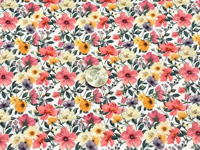250 GSM DBP Spring Floral #996 Double Brushed Polyester Spandex Apparel Stretch Fabric 58"-60" Wide By The Yard