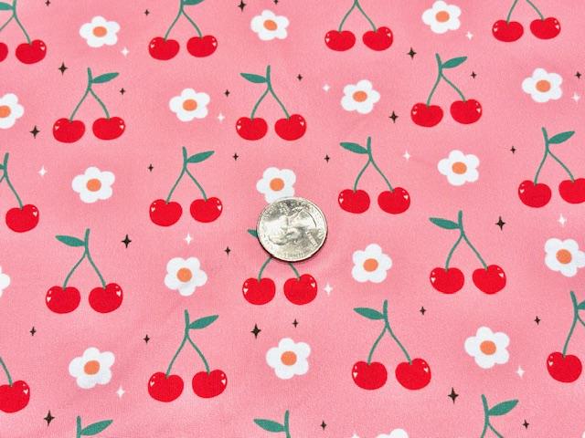 Cherries Floral DBP Print #990 Double Brushed Polyester Spandex Apparel Stretch Fabric 190 GSM 58"-60" Wide By The Yard