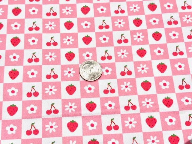 Swimwear Fabric Checkerboard Cherries Strawberry Floral Activewear Print #991 Polyester Spandex Stretch By The Yard
