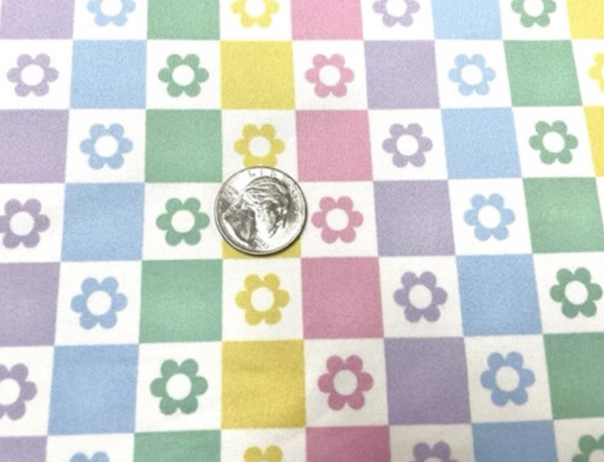 Swimwear Fabric Checkerboard Floral Daisy Activewear Print #741Polyester Spandex Stretch By The Yard