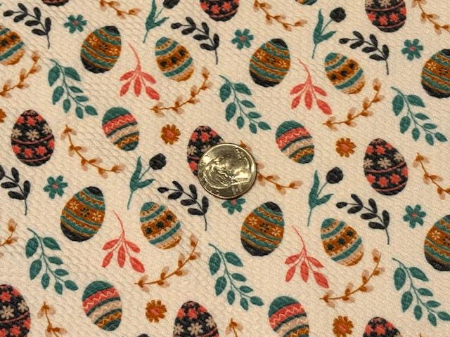 Boho Easter Egg Bullet Print #892 Ribbed Scuba Techno Double Knit 2-Way Stretch Poly Spandex Apparel Craft Fabric 58"-60" Wide BTY