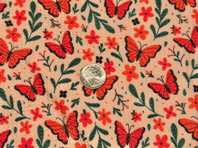 Butterfly Floral Bullet Print #895 Ribbed Scuba Techno Double Knit 2-Way Stretch Poly Spandex Apparel Craft Fabric 58"-60" Wide BTY