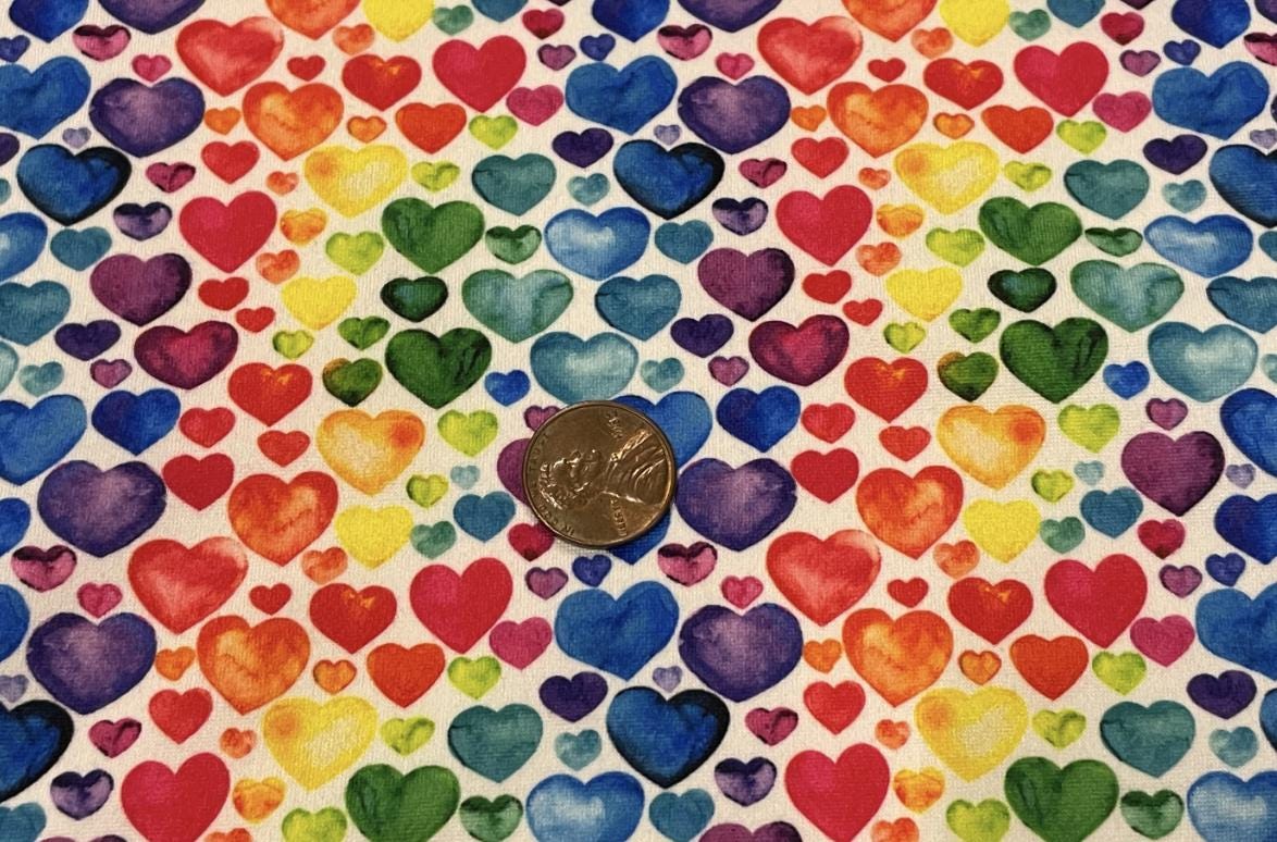 Swimwear Fabric Activewear Rainbow Hearts Print #392 Polyester Spandex Stretch By The Yard