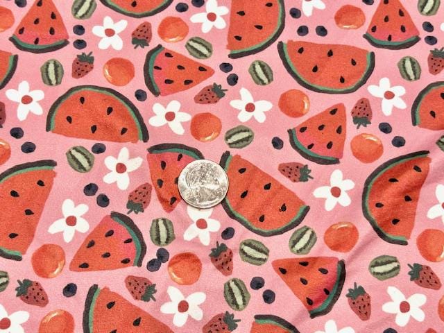 Brittany Frost Designs Watermelon DBP Print #1031 Double Brushed Polyester Spandex Apparel Stretch Fabric 190 GSM 58"-60" Wide By The Yard