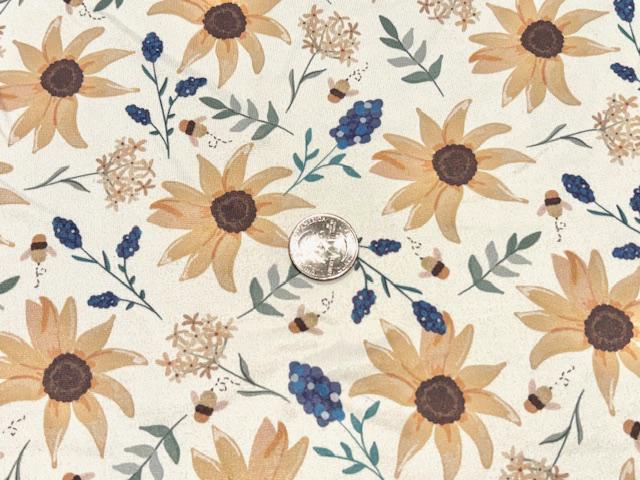 250 GSM DBP Brittany Frost Designs Sunflower #1018 Double Brushed Polyester Spandex Apparel Stretch Fabric 58"-60" Wide By The Yard