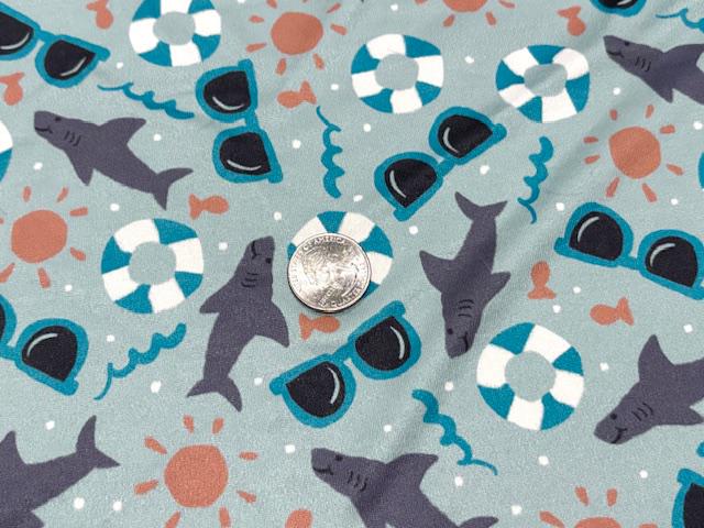 250 GSM DBP Brittany Frost Designs Sharks #1022 Double Brushed Polyester Spandex Apparel Stretch Fabric 58"-60" Wide By The Yard