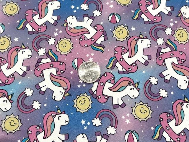250 GSM DBP Brittany Frost Designs Unicorn Rainbow #1024 Double Brushed Polyester Spandex Apparel Stretch Fabric 58"-60" Wide By The Yard