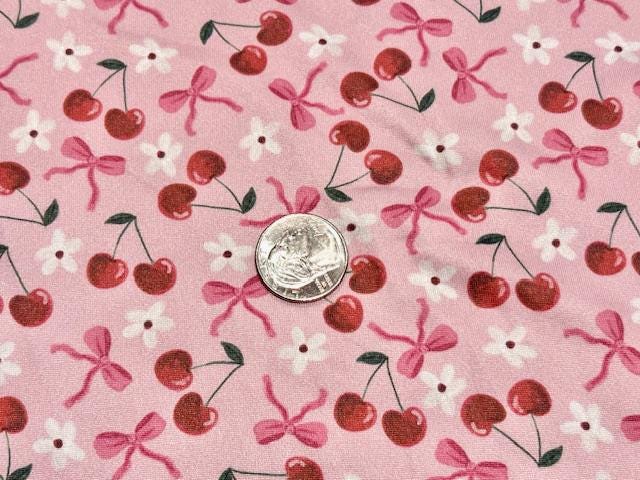250 GSM DBP Brittany Frost Designs Cherries #1037 Double Brushed Polyester Spandex Apparel Stretch Fabric 58"-60" Wide By The Yard