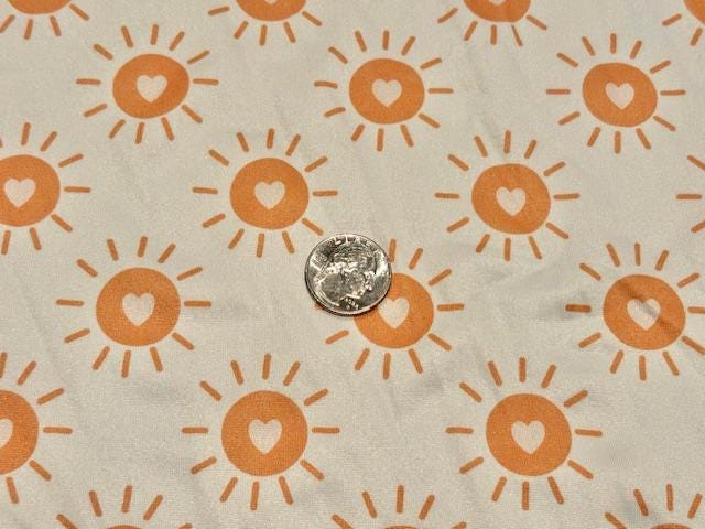 250 GSM DBP Sun Hearts Print #1050 Double Brushed Polyester Spandex Apparel Stretch Fabric 58"-60" Wide By The Yard