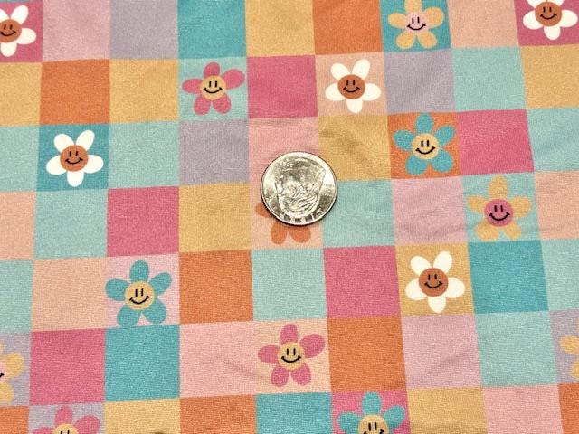 Swimwear Fabric Brittany Frost Designs Checkerboard Smiley Activewear Print #1029 Polyester Spandex Stretch By The Yard