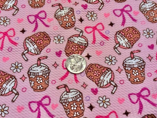 Bullet Coffee Bow Print #1005 Ribbed Scuba Techno Double Knit 2-Way Stretch Poly Spandex Apparel Craft Fabric 58"-60" Wide BTY