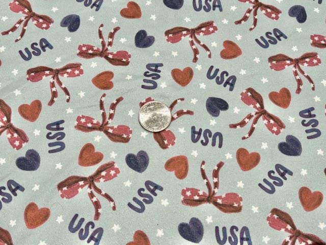 Brittany Frost Designs USA Bows DBP Print #1016 Double Brushed Polyester Spandex Apparel Stretch Fabric 190 GSM 58"-60" Wide By The Yard