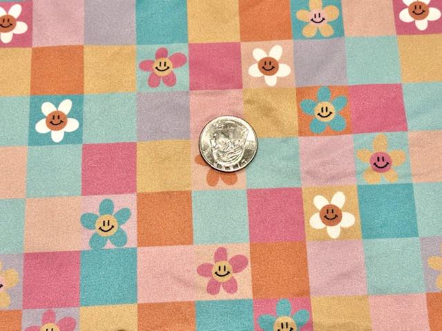 Super Scuba Techno Brittany Frost Designs Checkerboard Smiley Print #1029 Knit Stretch Poly Spandex Apparel Fabric 58"-60" Wide By The Yard