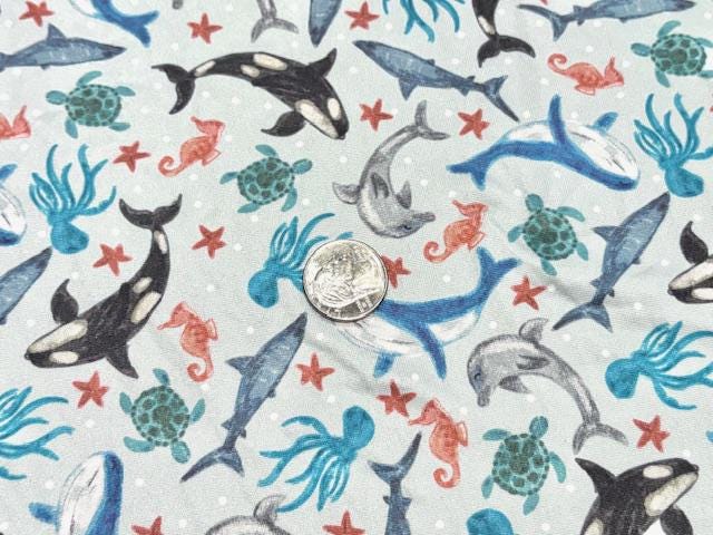Super Scuba Techno Brittany Frost Designs Sea Animals Print #1033 Knit Stretch Poly Spandex Apparel Fabric 58"-60" Wide By The Yard