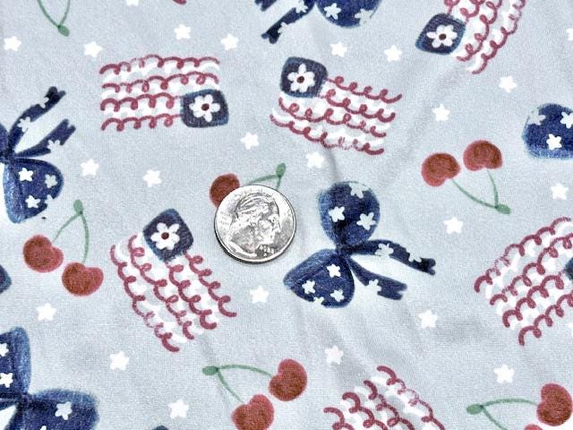 Super Scuba Techno Brittany Frost Designs USA Bows Flag Print #1038 Knit Stretch Poly Spandex Apparel Fabric 58"-60" Wide By The Yard