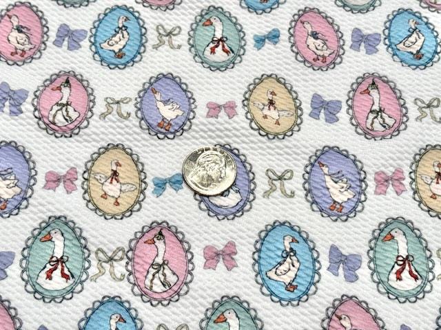Bullet Duck Bow Print #1007 Ribbed Scuba Techno Double Knit 2-Way Stretch Poly Spandex Apparel Craft Fabric 58"-60" Wide BTY