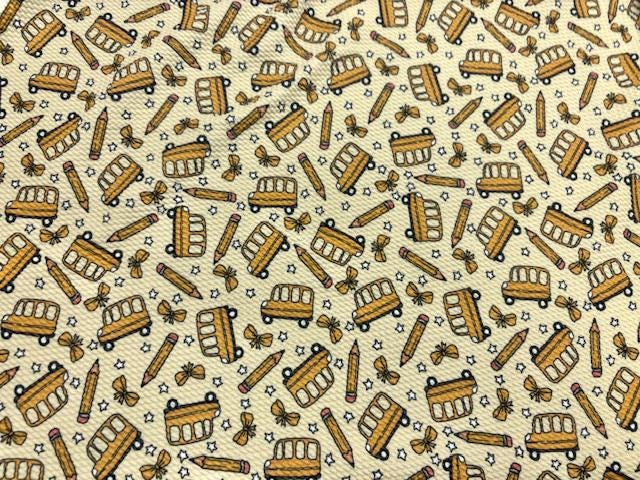 Brittany Frost Designs School Bus Bullet Print #1067 Ribbed Scuba Double Knit Stretch Poly Spandex Apparel Craft Fabric 58"-60" Wide BTY