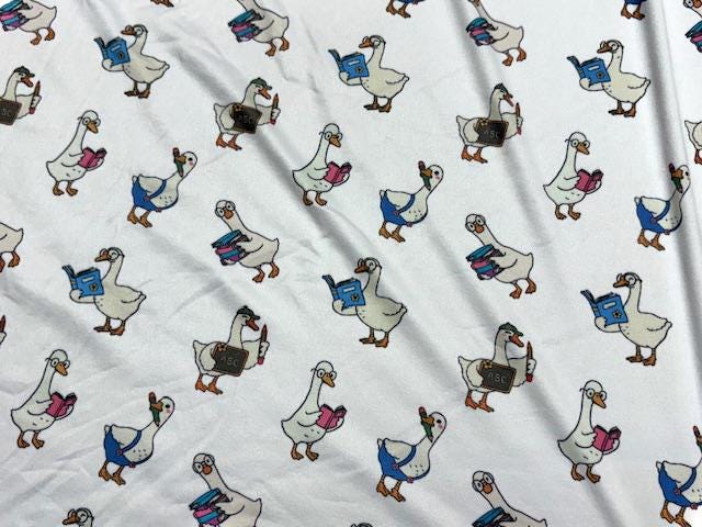 Ducks Back to School DBP Print #1063 Double Brushed Polyester Spandex Apparel Stretch Fabric 190 GSM 58"-60" Wide By The Yard