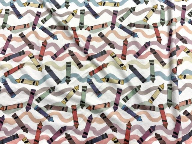 Brittany Frost Designs Crayons DBP Print #1072 Double Brushed Polyester Spandex Apparel Stretch Fabric 190 GSM 58"-60" Wide By The Yard