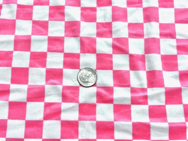 Velvet Pink Checkerboard Print #22 Stretch Velour Polyester Spandex 240 GSM Luxury Apparel Fabric 58"-60" Wide By The Yard