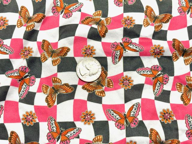 Checkerboard Butterfly DBP Print #1086 Double Brushed Polyester Spandex Apparel Stretch Fabric 190 GSM 58"-60" Wide By The Yard