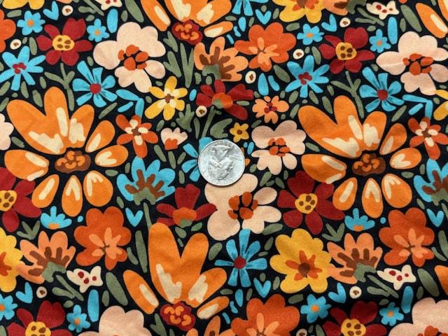 Fall Floral DBP Print #2004 Double Brushed Polyester Spandex Apparel Stretch Fabric 190 GSM 58"-60" Wide By The Yard