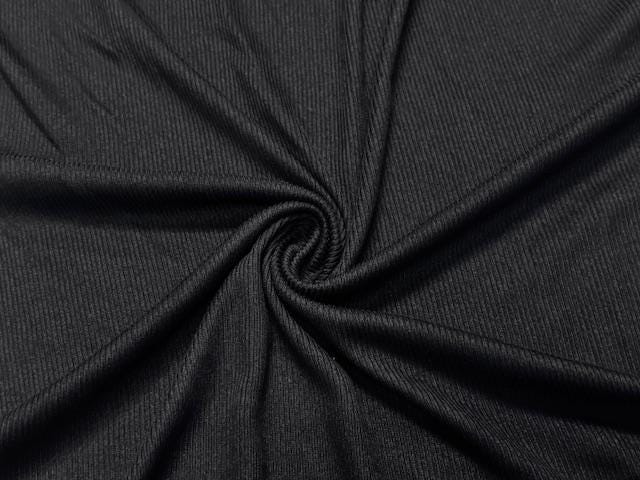 2x1 Rib Knit Black #7 Double Brushed Polyester Spandex Stretch 190GSM Apparel Fabric 58"-60" Wide By The Yard